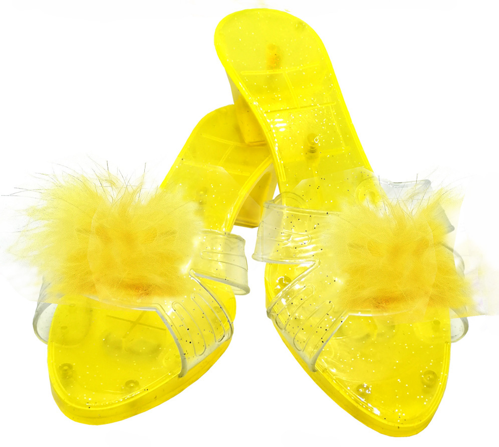 푹신한 신발 투명 진주 밑창 노란색