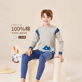 25【100%棉半高领】儿童秋衣秋裤套装男女童保暖内衣中大童棉毛衫