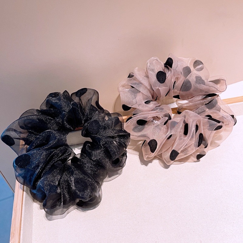 13g Weight Festival Occasion Organza Material Geometric Pattern Women'S Gender Retro Style Pink, Black Color South Korea Imported Organza Retro Polka Dot Large Intestine Hair Circle Temperament Fairy Head Tie Rubber Band Large Intestine Circle Headdress Female 8