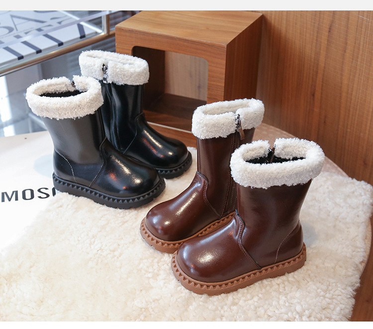 Girls' Children's Martin 2025 Autumn New Fleece-Lined Cotton Shoes Winter Baby Warm Snow Mid-High Boots_voghion.com