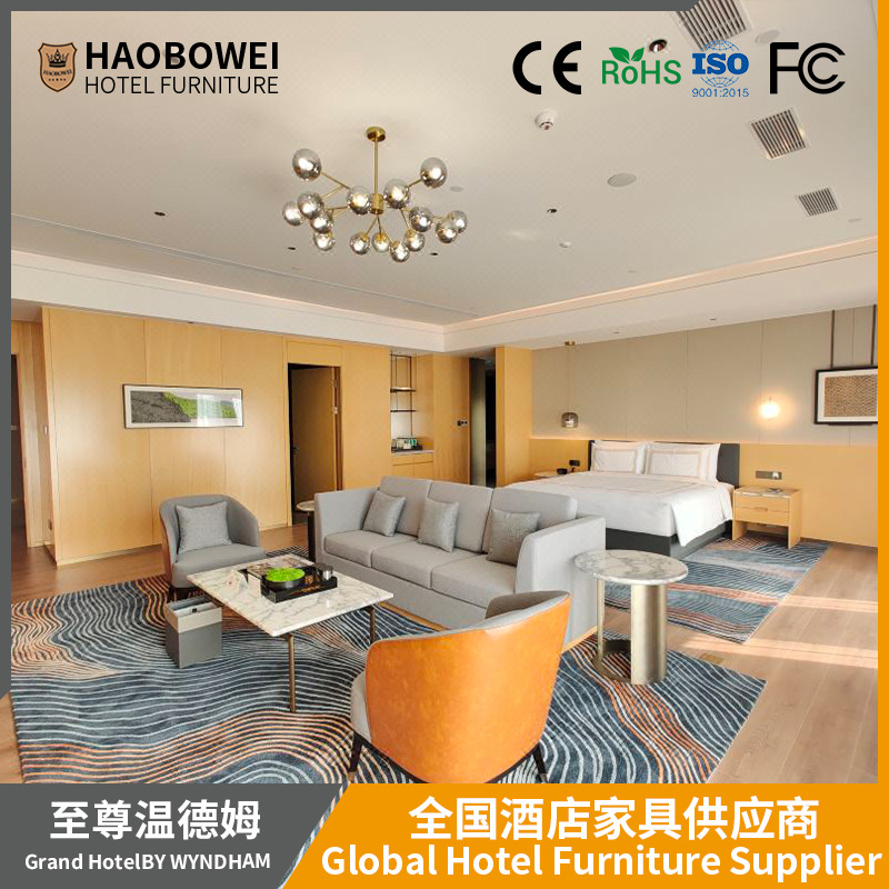 Supreme Wyndham Hotel Bed Room Furniture Express Business Hotel Standard Room Soft Bag Double Bed Box Full Set Customization