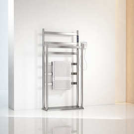 免打孔智能电热毛巾架落地浴室碳纤维恒温加热卫生间烘干浴巾架子