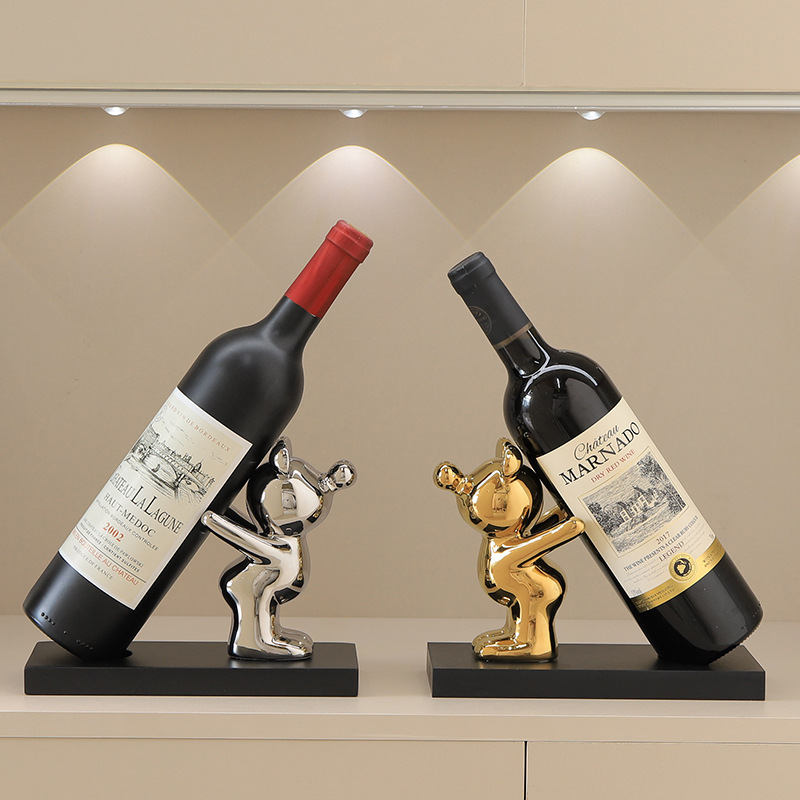 Ceramic Creative electroplating back bear red wine rack decoration home desktop sideboard cabinet hotel high-end place decorations