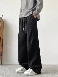 款加肥大码阔腿裤胖子秋季纹褶皱裤子男男字美式宽松直筒裤新款