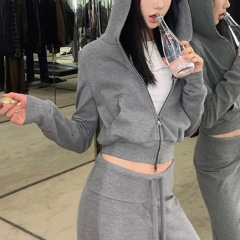 连帽卫衣外套女秋季新款休闲宽松美式复古拉链开衫上衣