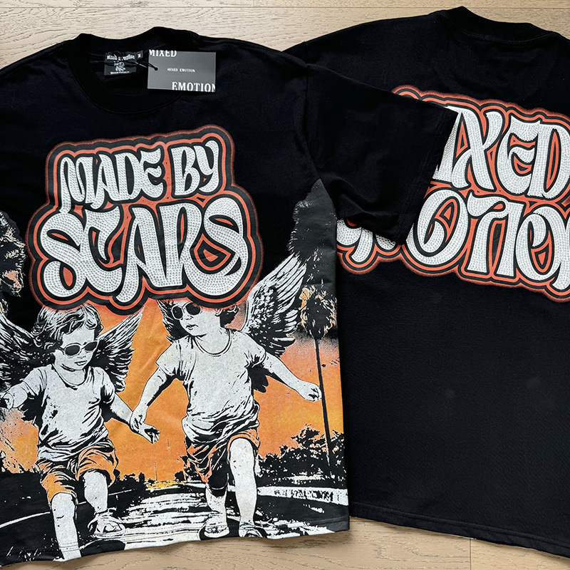 Tarjeta de marca de moda americana impresión de diamante caliente pareja de moda adolescente de verano chaqueta de manga corta camiseta