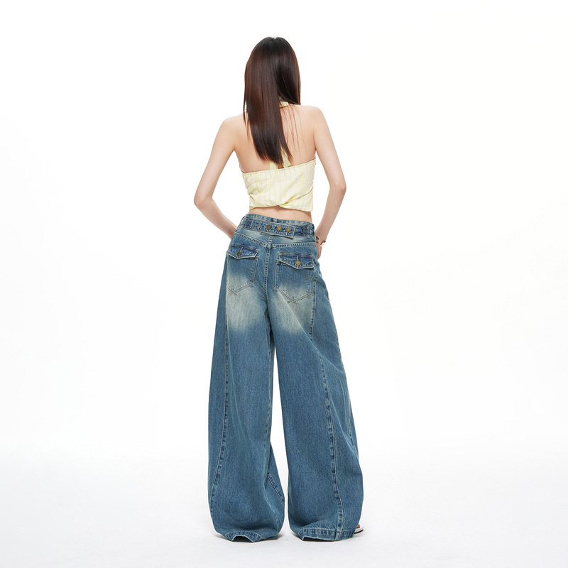 Paris Buckle Design Bamboo Joint Denim Jeans for Women 2026 Straight Loose Fit Slimming Versatile Wide-Leg Drapey Floor-Length Pants Paris Buckle Design Bamboo Joint Denim Jeans for Women 2026 Straight Loose Fit Slimming Versatile Wide-Leg Drapey Floor-Length Pants