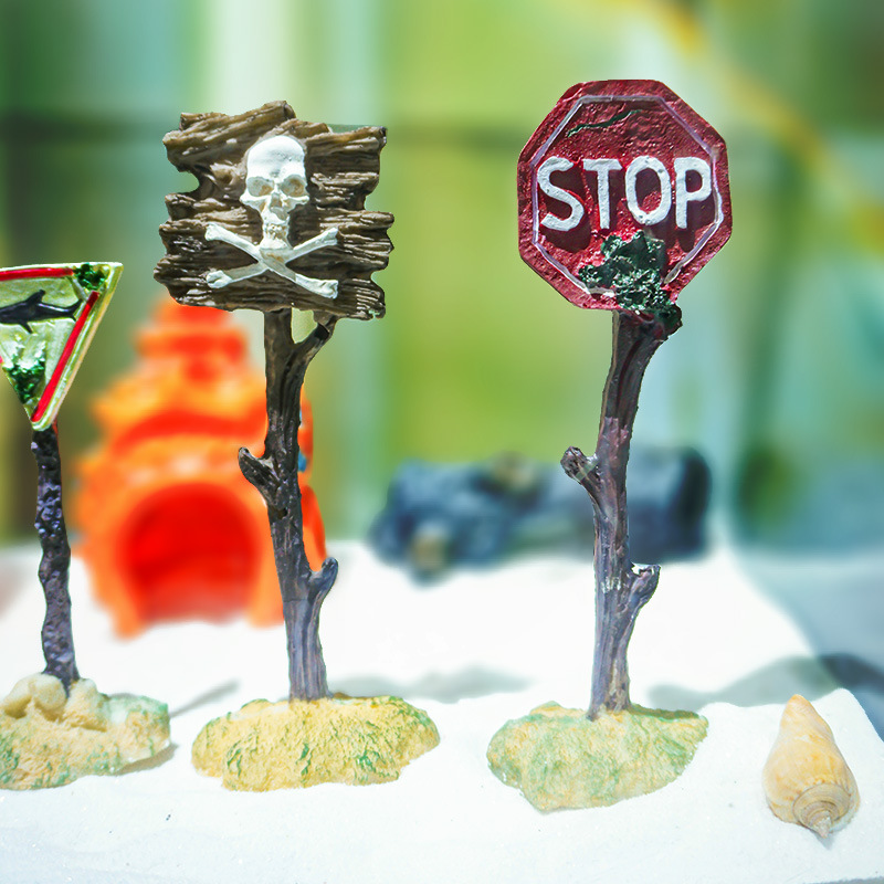 Acuario de pecera, letrero de calle, decoración de resina, letrero de pescado, pequeño adorno, estilo explosivo, signo de tiburón de simulación, letrero de advertencia