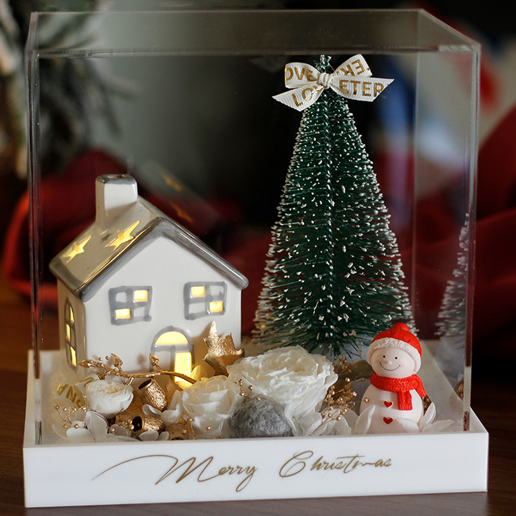 Regalo de Navidad flor eterna árbol de Navidad Rosa tren regalo de cumpleaños para la novia acrílico flor seca