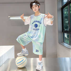 夏天男孩2026新品冰丝篮球服套装夏季运动速干透气球衣中大男童