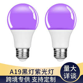 跨境供应A19紫光UV球泡灯荧光雾化氛围灯KTV 酒吧灯黑灯户外灯泡