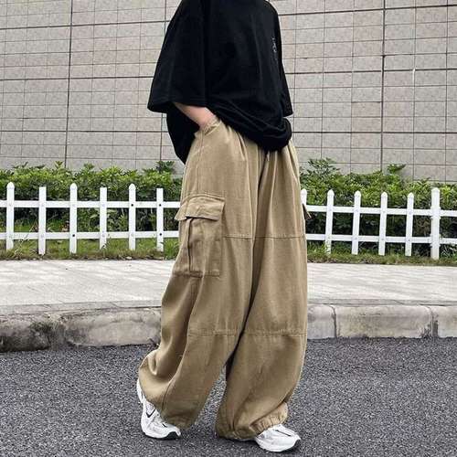 Streetwear Work Pants for Men - Japanese High Street, Harajuku Style, Straight Leg, Loose Fit, Trendy Hong Kong Style, Retro Wide Leg Pants - Dropshipping One Piece