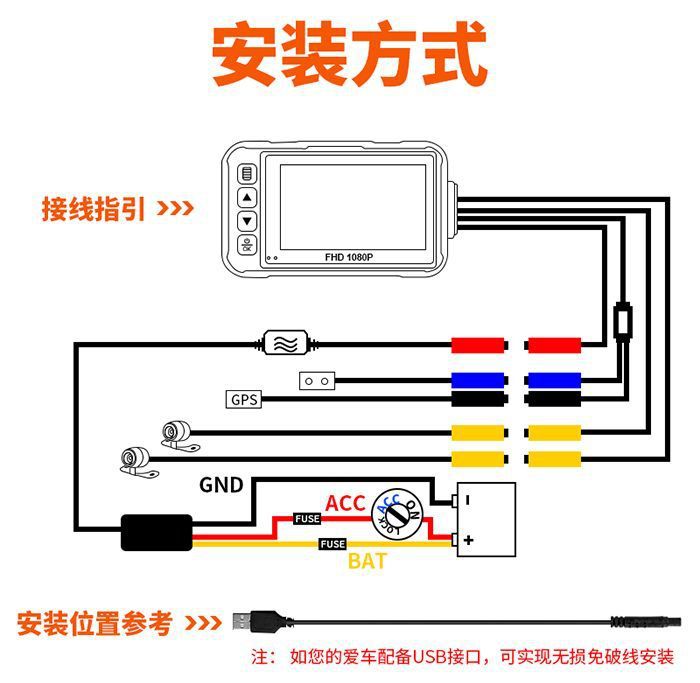 Motorcycle Driving Recorder Wifi with Gps+High-Definition Dual-Lens Camera Waterproof Electric Vehicle Riding Recorder