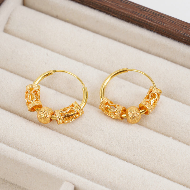 Golden New Chinese Style Ruyi Rotatable Earrings Transfer Bead Earrings Simple Women's Jewelry