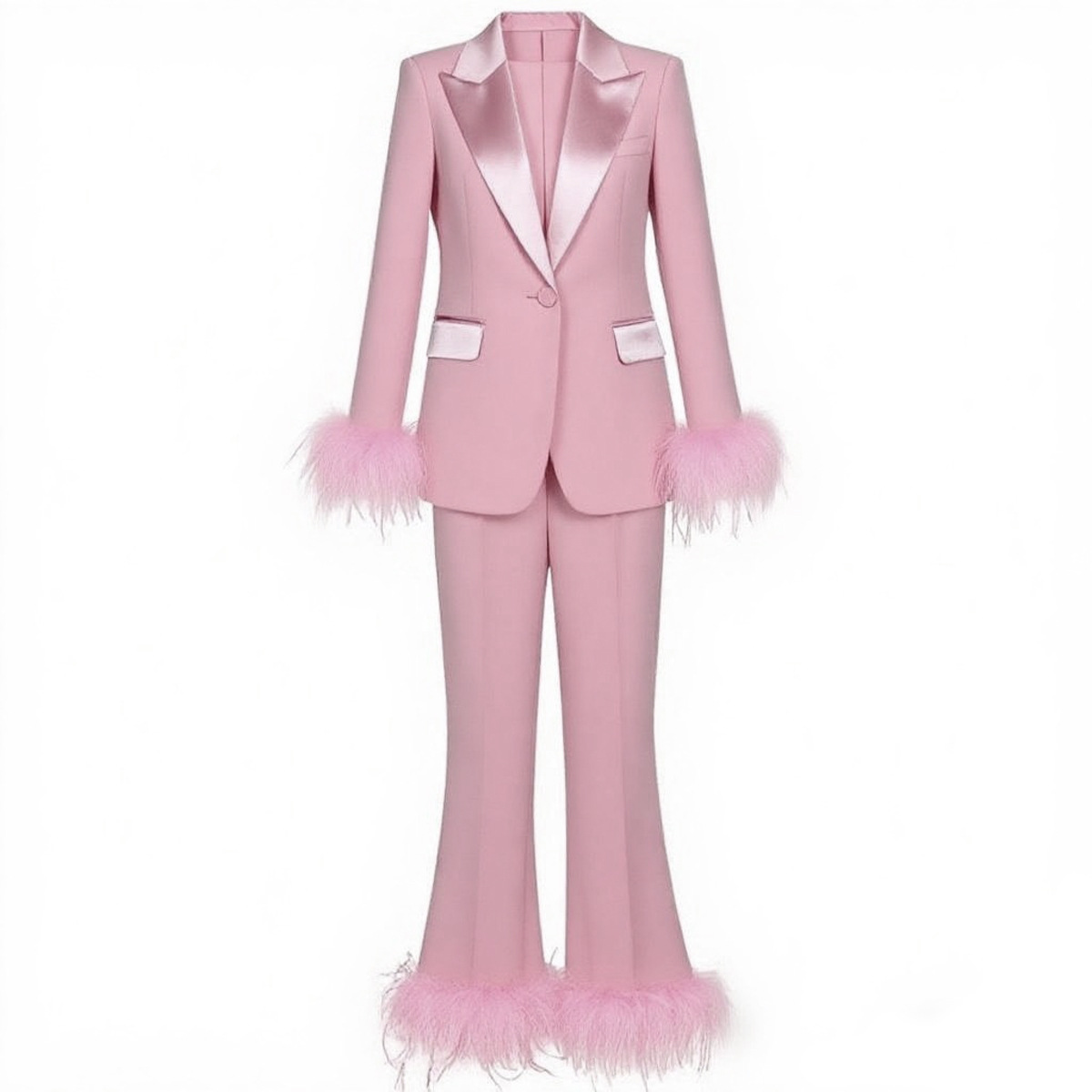 2370 In-stock Spring Autumn New European And American Internet Celebrity Style Ostrich Feather Two-piece Set Elegant_ecoleips.com