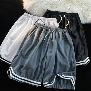 Wholesale casual shorts men's ins fashion brand solid color simple contrast color stitching loose straight tube drape five-point sports pants