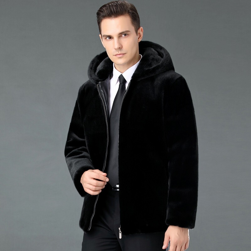 Brand men's imported Haining mink fur leather mink coat long men's mink fur warm coat wholesale