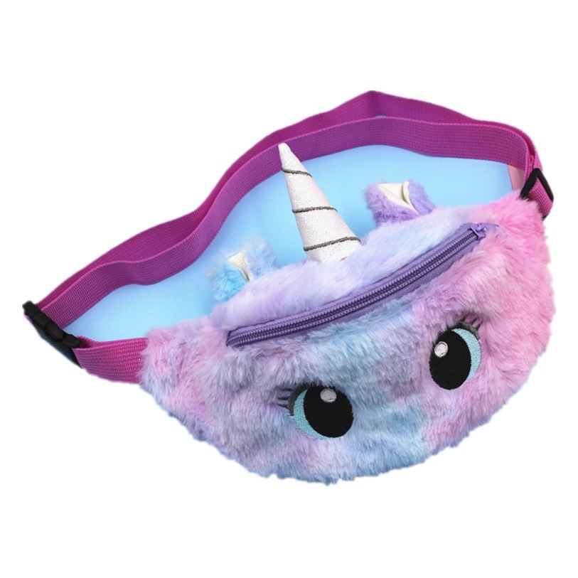 Cruz-frontera unicornio de dibujos animados de peluche bolsa de hombro niña linda ojos grandes bolsa de cintura kindergarten niños bolsa de mensajero