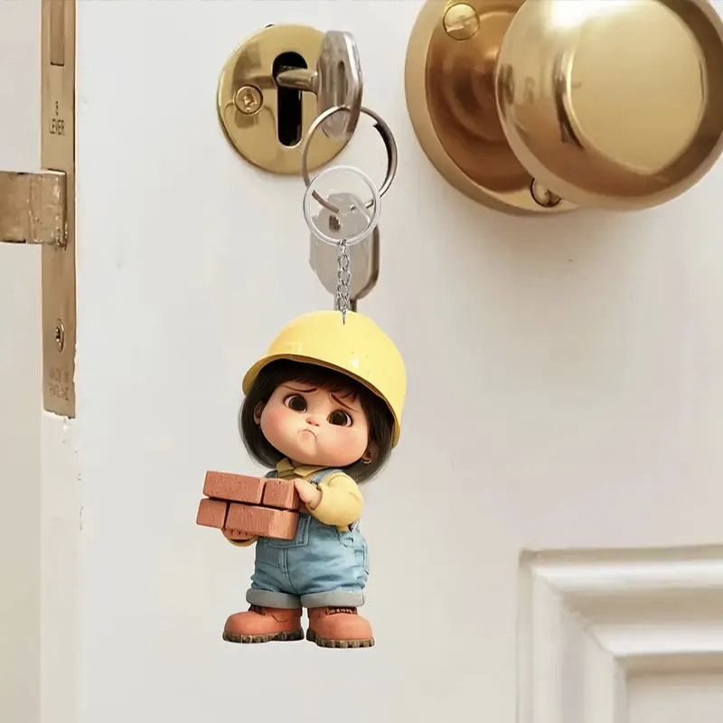 Cute block worker construction worker vinyl keychain