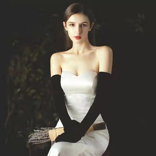 New bridal wedding gloves winter velvet black extended finger warm gloves winter wedding gloves
