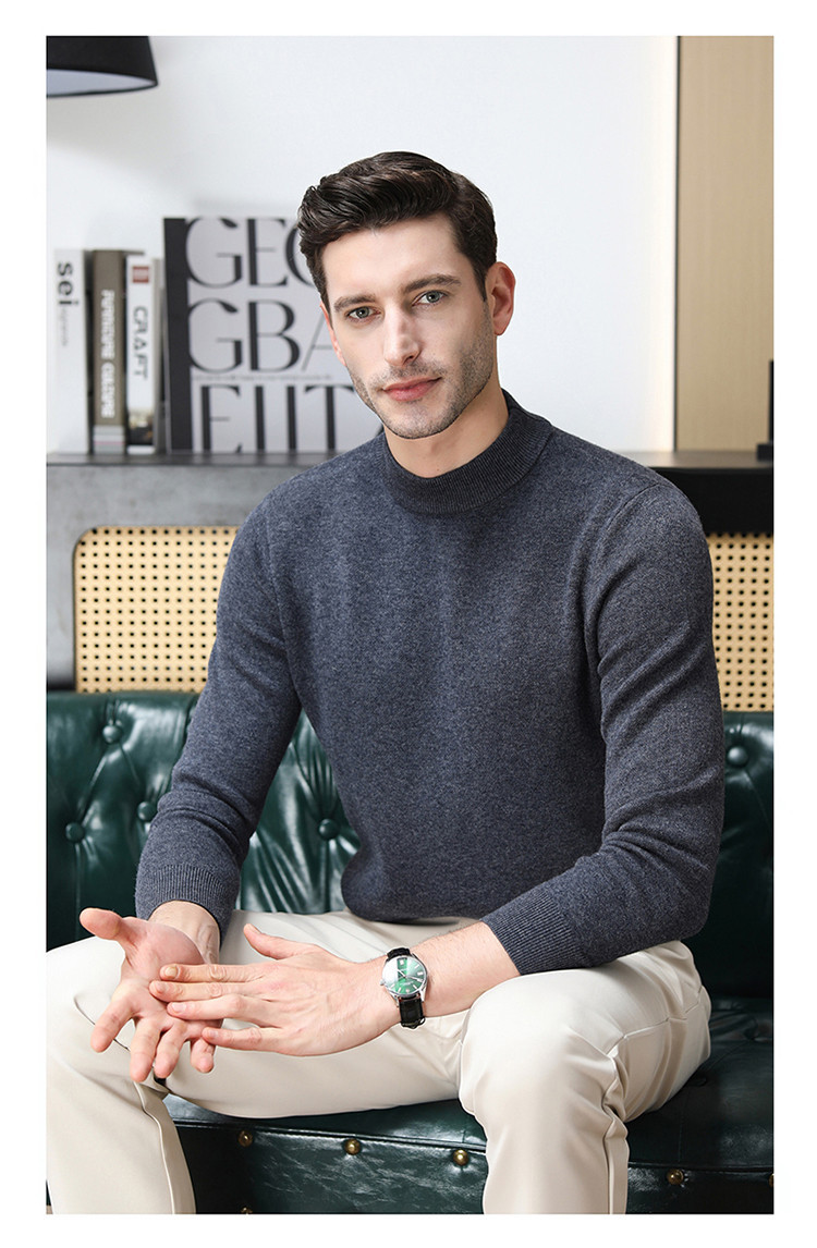 Otoño y invierno nuevo suéter de manga larga camiseta de punto de hombre casualidad de color sólido cuello medio alto grueso camiseta de punto de color sólido