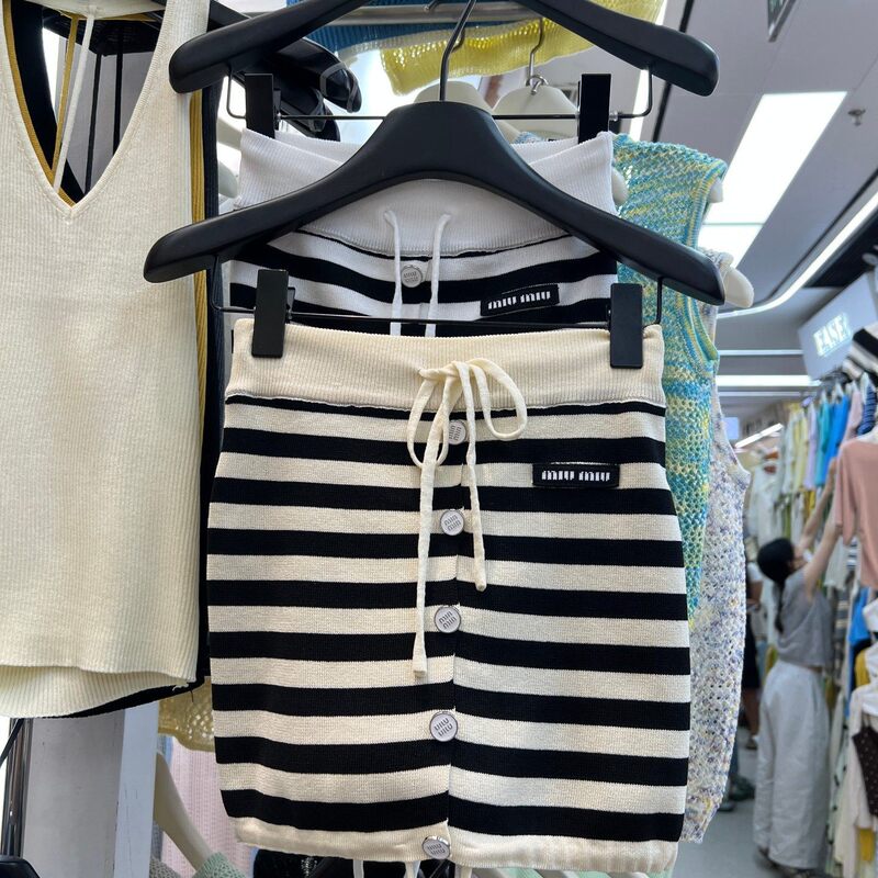 2026 Summer New Style Spicy Girl Striped Tube Top Women's Drawstring Bow Vest Knitted Top Base Shirt 2026 Summer New Style Spicy Girl Striped Tube Top Women's Drawstring Bow Vest Knitted Top Base Shirt