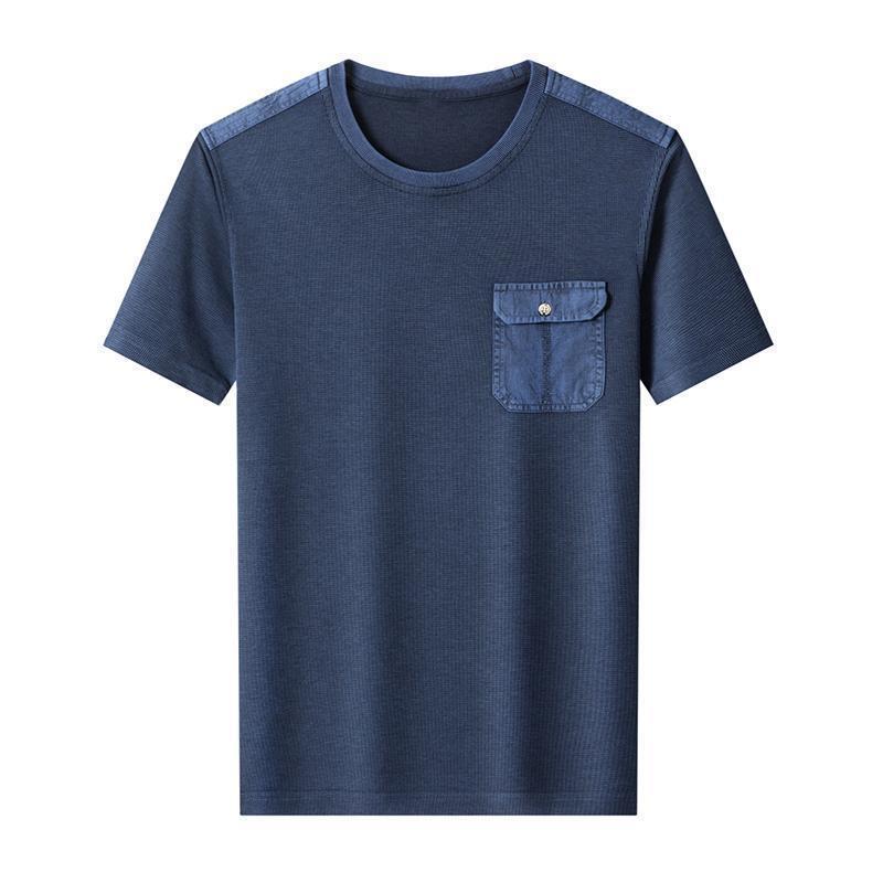 Middle-aged men's short-sleeve t-shirt with round neck, real pocket, solid color, business style, vintage washed, retro casual half-sleeve Middle-aged men's short-sleeve t-shirt with round neck, real pocket, solid color, business style, vintage washed, retro casual half-sleeve