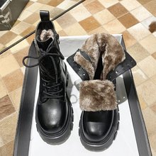 大棉马丁靴女2021年冬季新款英伦风帅气黑色厚底机车靴系带短靴女