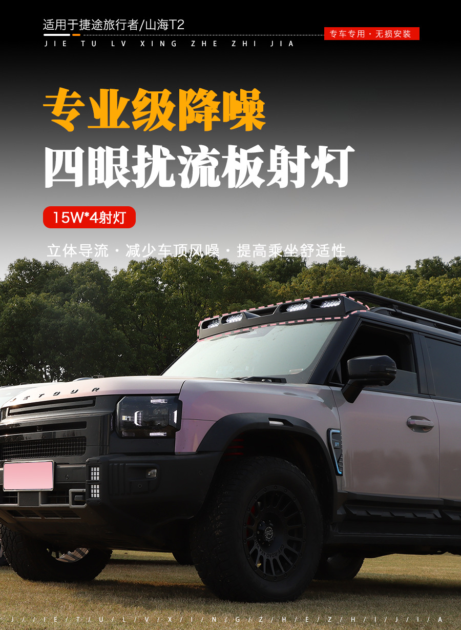 Suitable for Jietu Traveler Shanhai T2 roof spotlight four-eye spoiler modified luggage rack frame searchlight accessories