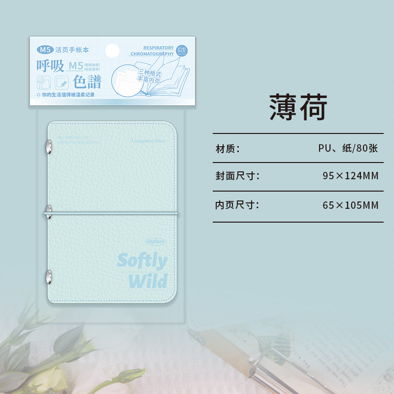 Recoger M5 hojas sueltas libro de cuentas manual, cromatografía de respiración, estilo de color fresco, notas, notas, notas de base, libro de cuentas manual