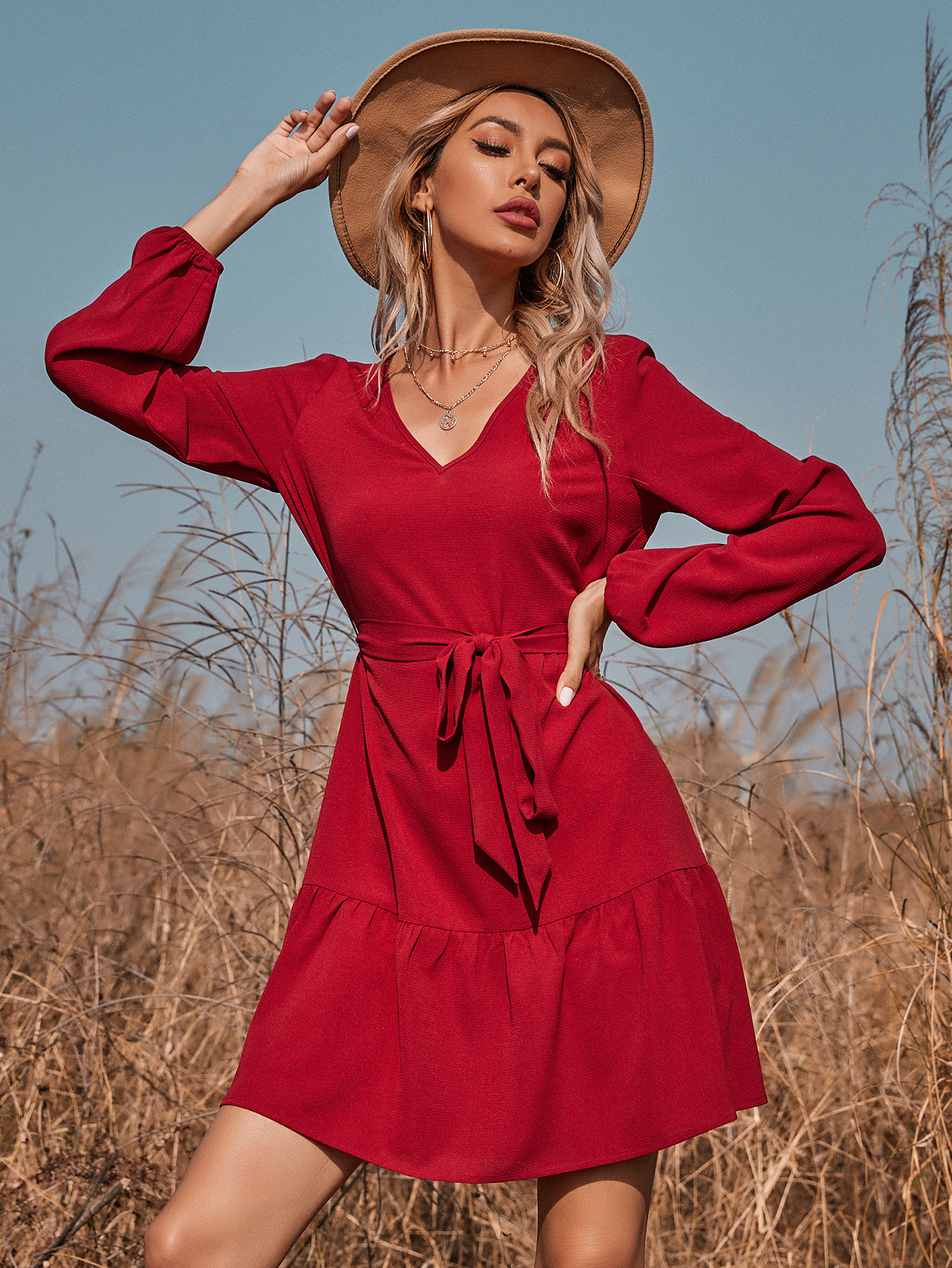 new long-sleeved V-neck sexy dress NSGHY43783