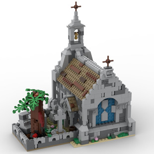Moc-155491 Medieval Church Building Toy Set with Cemetery and Trees 1006 Particle Number