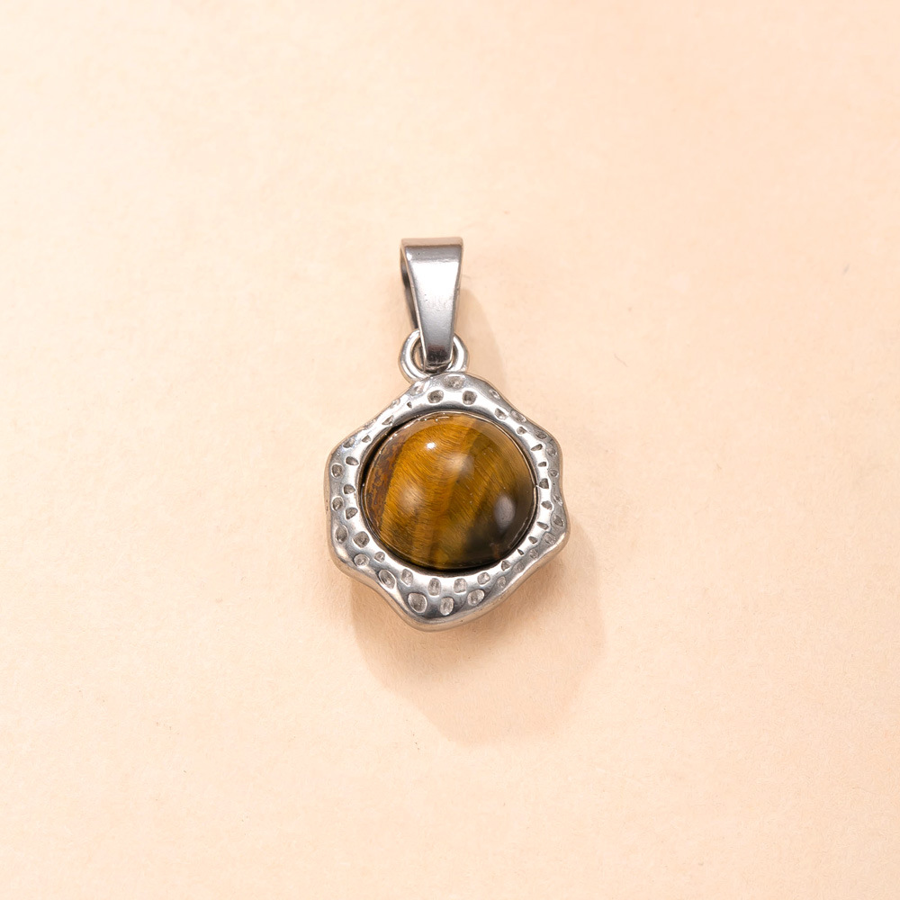 Colgante único Joyas transfronterizas de acero inoxidable Collar de piedra natural con incrustaciones irregulares en relieve Accesorios de bricolaje chapados en oro de lujo ligero de 18k