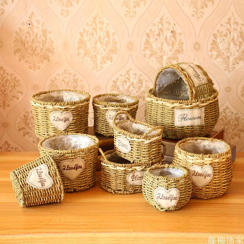 Стручка из соломы ручной цветочный горшок, плетёная корзина, J64