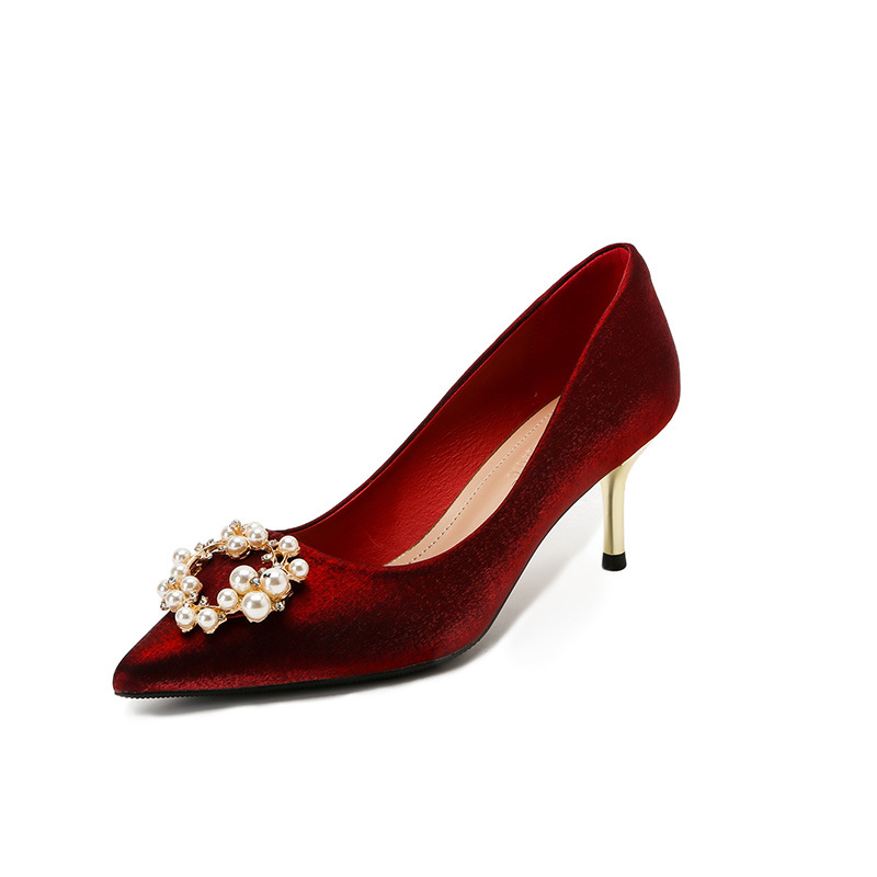 Four Seasons Show Wedding Shoes Woman 2022 New Burgundy High Heel Not Tired Bride Chinese Two Wear Wedding Shoes