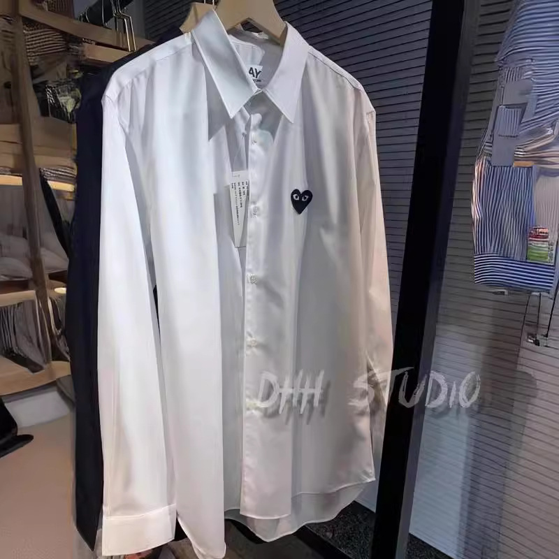 Play Cdg Comme Des Garcons Couple Style Long-Sleeve Shirt with Heart Embroidery, High Quality Cotton Casual Versatile Commuter Inner Wear