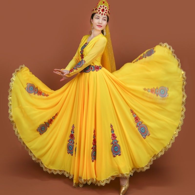 新疆の新しいダンスパフォーマンス服衣装ドレスエスニックウイグルステージ衣装720スイングスカート|undefined