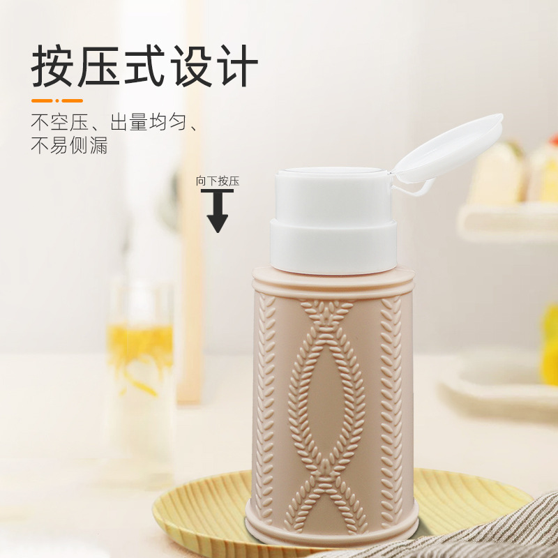 Uñas presionando botella vacía 4 colores opcionales con cerradura a prueba de fugas agua de limpieza removedor de uñas agua de lavado de uñas sub-botella de prensado de alcohol botella