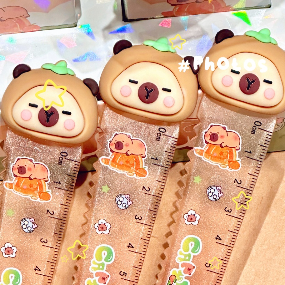 Capibara pegamento suave creativo regla recta de alto valor facial regla de onda hermosa guapo de agua estudiantes de primaria para aprender artículos de papelería