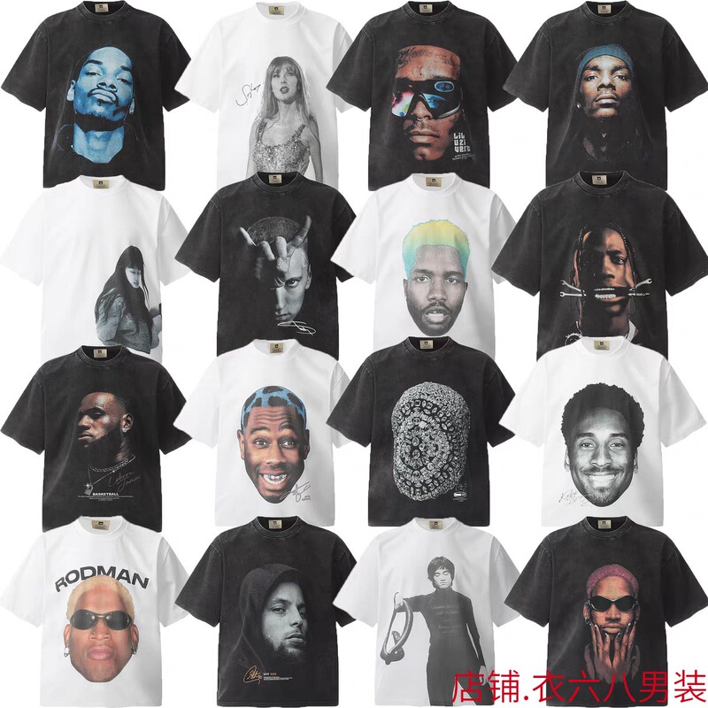 Vintage Short-Sleeved American Retro Trendy Loose Fog High Street Washed and Distressed Versatile Couple T-Shirt for Men and Women Summer