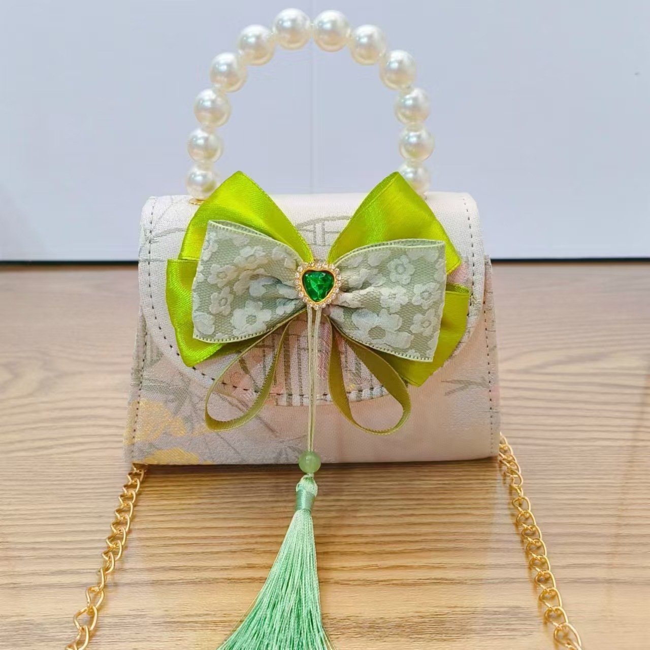 Bolsas de perlas de niñas lindas bolsas de arco de niñas antiguas bolsas de ropa antigua princesa para niños mochila inclinada