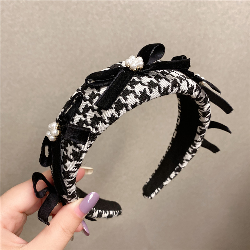 Korean Dongdaemun Same Product Houndstooth Simple Hairband Girly Temperamental Hairpin Ins Internet Celebrity Bow Headband display picture 13