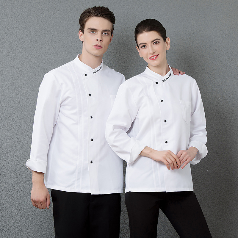 (2개) 단색 한국 스타일 간단한 기모노 칼라 알파벳 칼라 요리사 옷 긴 소매 레스토랑 작업 옷 레스토랑 요리사 의류