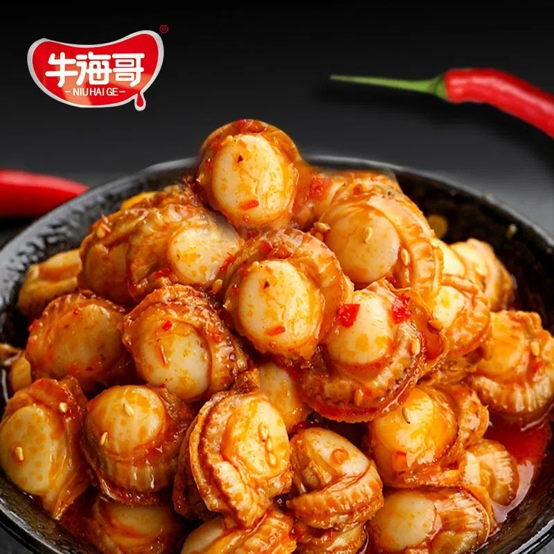 Niuhai's Scallops with Garlic and Spicy Flavor, Seafood Meat, Deep Sea Baked, Ready-to-Eat Seafood Snack for Leisure and Craving