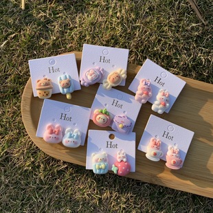 New children's cartoon anti-pain ear clip girl's earless girl's cute bear bunny fake earrings