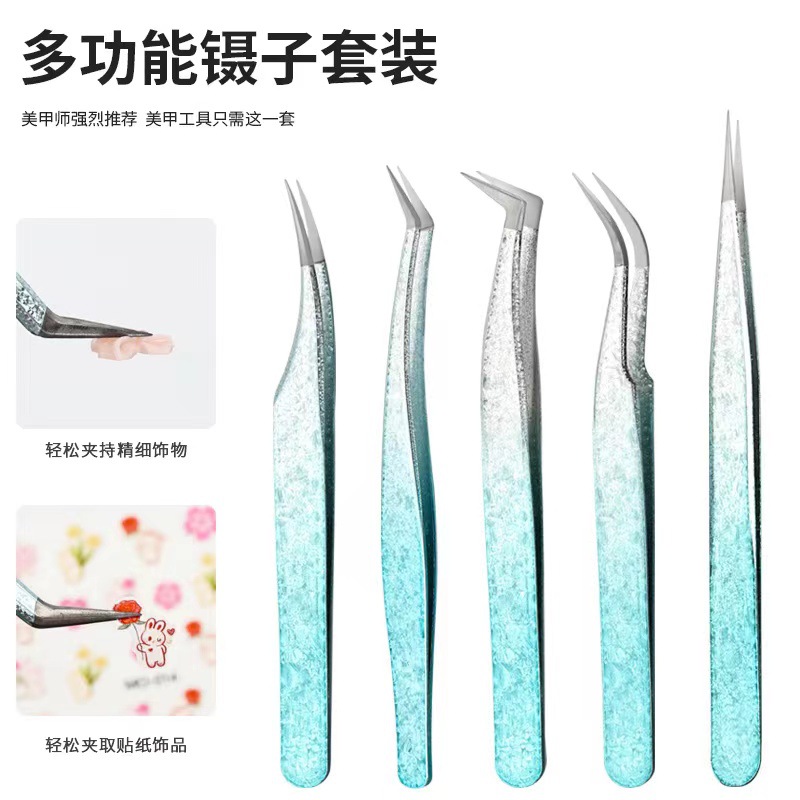 Traje de pinzas de joyería de uñas de alta precisión transfronteriza delfín herramienta de traje de clip de pluma dorada para manicura de pestañas