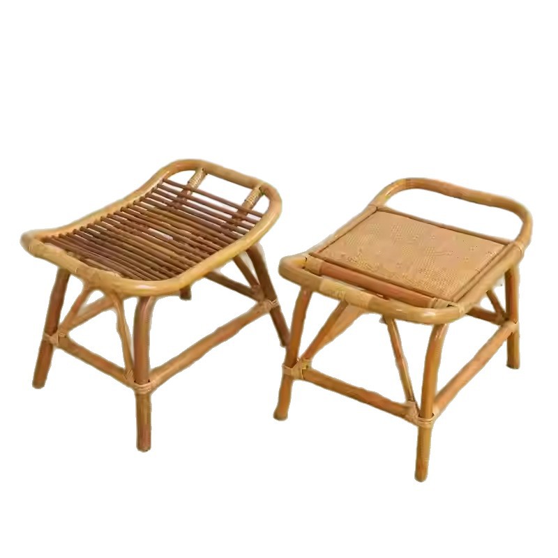 Tejido natural de Ratán para poner taburetes de pies, taburetes de cambio de zapatos para el hogar, sillas de Ratán sin respaldo y sin reposabrazos en taburetes bajos en el sofá en la puerta de la casa image 5