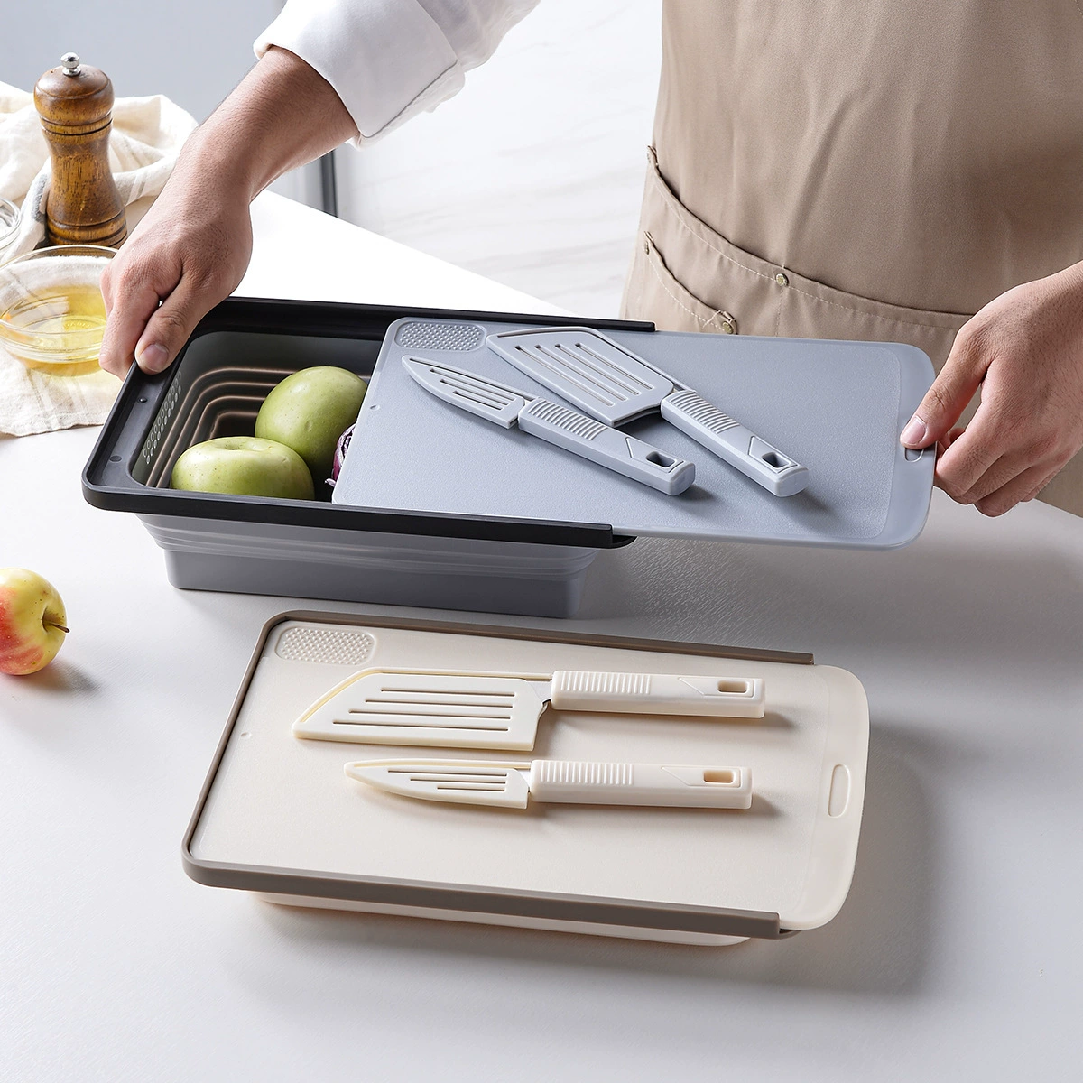 Трансграничная складная сливная корзина разделочная доска из двух частей Кухонная многофункциональная корзина для мытья посуды портативный открытый открытый фильтр воды синий