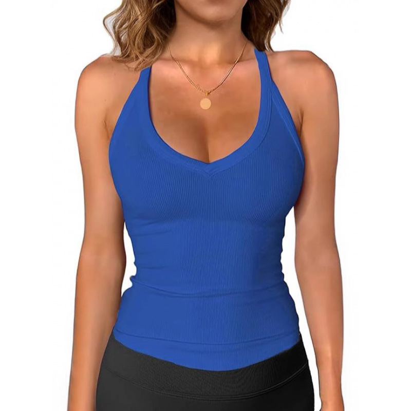 2026 European and American Cross-Border Women's Ribbed Tank Top, Summer Basic Style, Sexy Slim-Fit Camisole, V-Neck Outerwear Tank Top