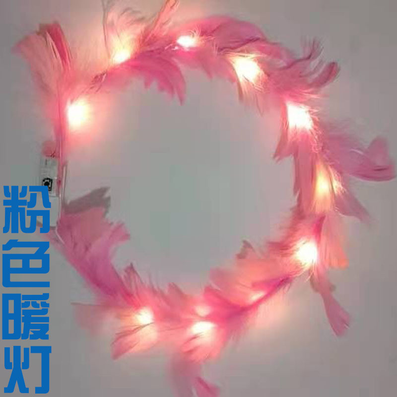Nuevo alargado luminoso ganso pluma Garland hadas Ángel LED linterna Garland tocado Internet celebridad noche mercado al por mayor
